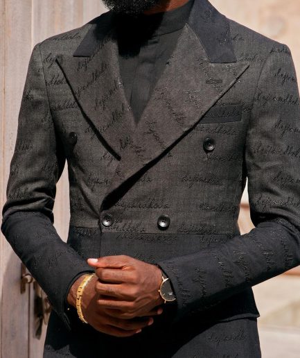 A “scritto” black and grey mix - inscribe your name (dejiandkola) - black embroidery double breasted suit