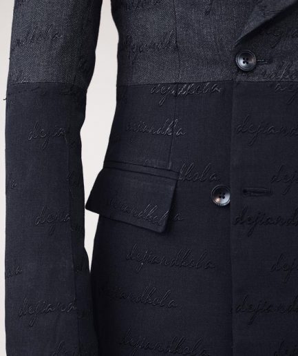 A “scritto” black and grey mix - inscribe your name (dejiandkola) - black embroidery double breasted suit