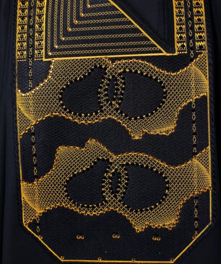 A Charcoal Black, Connected Medulla And Wooven Pattern Embroidery Agbada