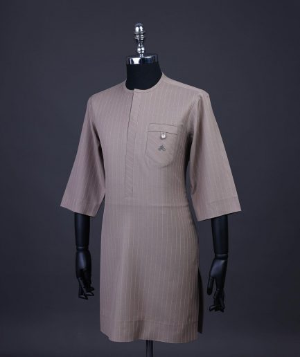 A pencil stripe, Brown, Front flap, combat patch pocket, 3/4 sleeve details African senator kaftan native.