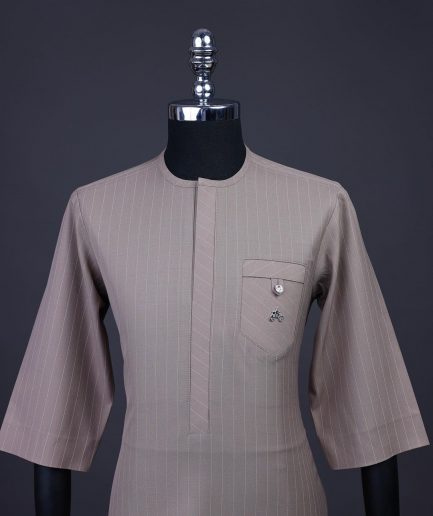 A pencil stripe, Brown, Front flap, combat patch pocket, 3/4 sleeve details African senator kaftan native.