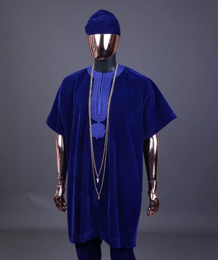 An Admiral blue daftan, sokoto & Fila Yoruba African native.