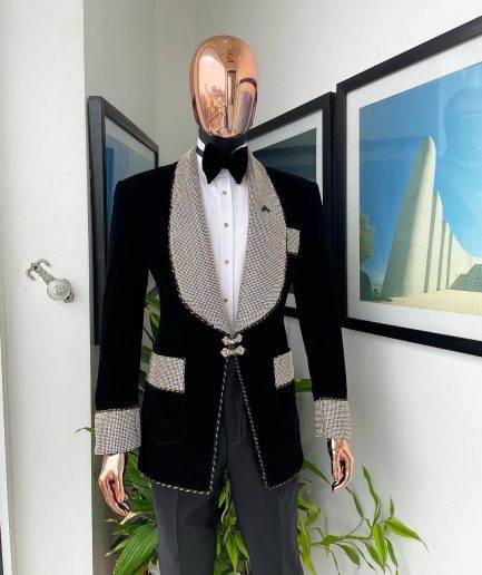 The “Jackson”, Gold Trim bling layered shawl lapel tuxedo suit