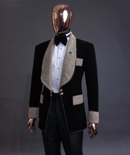 The “Jackson”, Gold Trim bling layered shawl lapel tuxedo suit