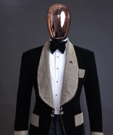 The “Jackson”, Gold Trim bling layered shawl lapel tuxedo suit