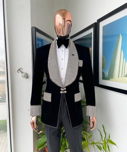 The “Jackson”, Gold Trim bling layered shawl lapel tuxedo suit