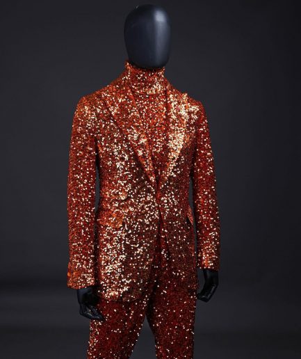 The “Young and Restless” fire orange peak lapel sequin suit.