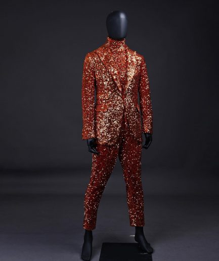 The “Young and Restless” fire orange peak lapel sequin suit.
