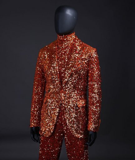 The “Young and Restless” fire orange peak lapel sequin suit.