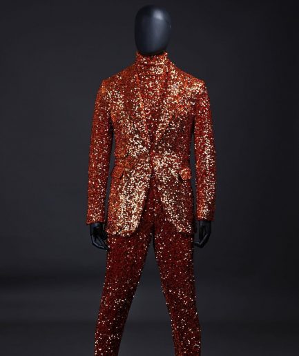 The “Young and Restless” fire orange peak lapel sequin suit.