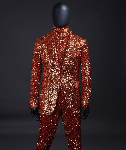The “Young and Restless” fire orange peak lapel sequin suit.