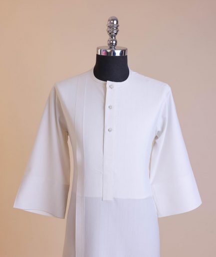 A White, Front flap with clear view Swarovski buttons, 3/4 sleeve African senator kaftan native.