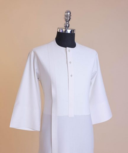 A White, Front flap with clear view Swarovski buttons, 3/4 sleeve African senator kaftan native.