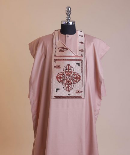 A Mauve, Machine Cluster Embroidery Design With Black Swarovski Stone Details Agbada.