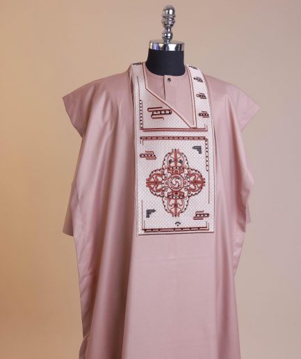 A Mauve, Machine Cluster Embroidery Design With Black Swarovski Stone Details Agbada.