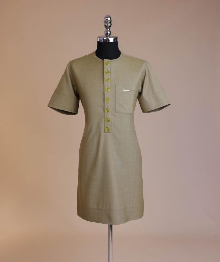 An Olive green, Circle pattern embroidery, 3/4 sleeve African senator kaftan native.