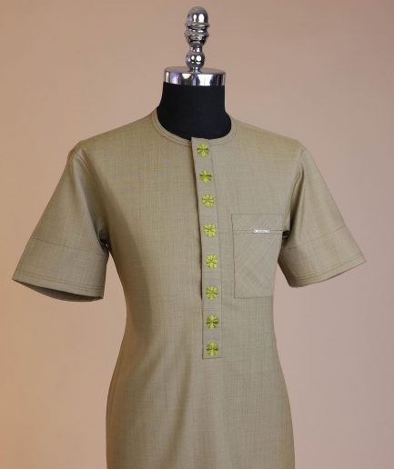 An Olive green, Circle pattern embroidery, 3/4 sleeve African senator kaftan native.