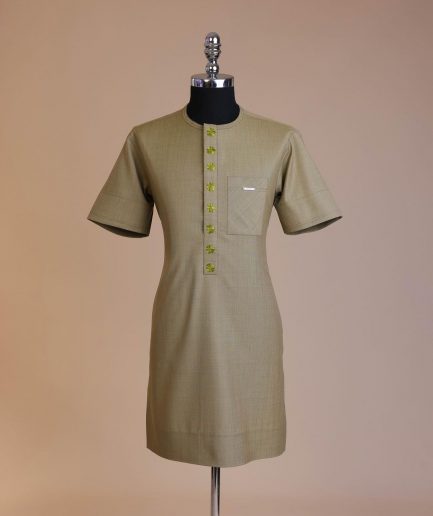 An Olive Green, Connected inverted cube -layered 3D embroidery design with splashed matching green ss30 Swarovski stone details agbada