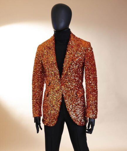 The “Young and Restless” fire orange peak lapel sequin suit