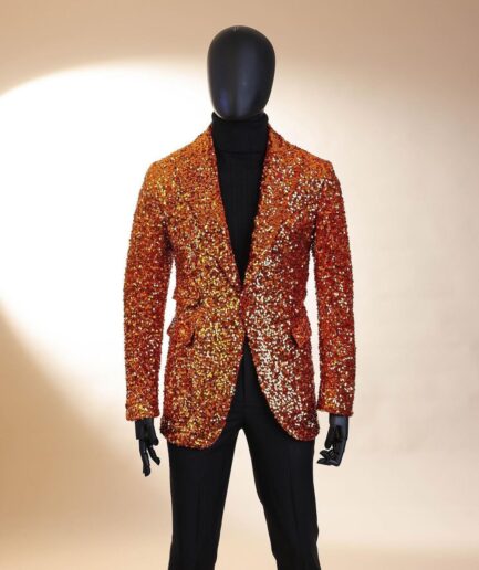 The “Young and Restless” fire orange peak lapel sequin suit