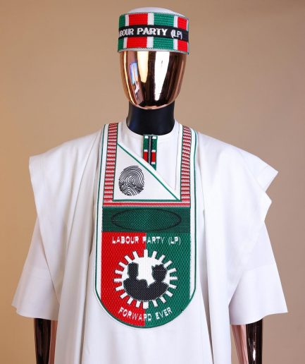 A White , LP(Labour Party) Pattern Embroidery Agbada