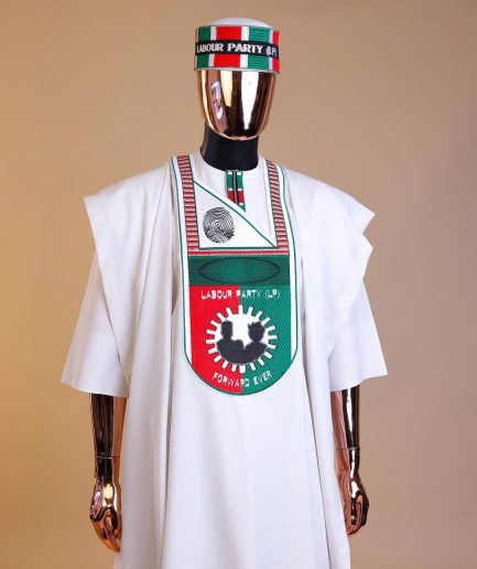 A White , LP(Labour Party) Pattern Embroidery Agbada
