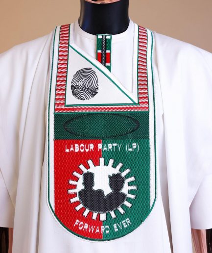A White , LP(Labour Party) Pattern Embroidery Agbada