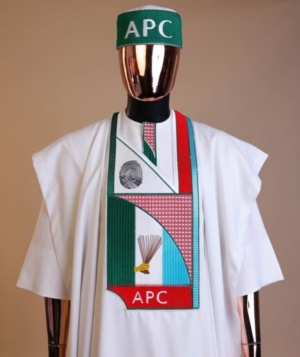 A White ,APC ( All Progressive Congress) pattern embroidery agbada