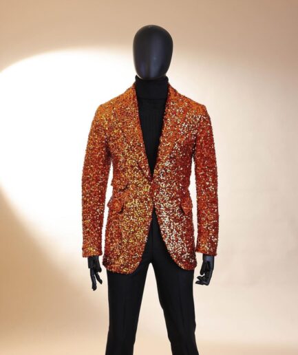 The “Young and Restless” fire orange peak lapel sequin suit