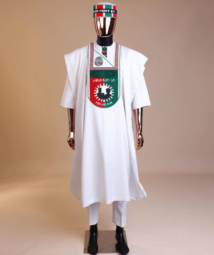 A White , LP(Labour Party) Pattern Embroidery Agbada