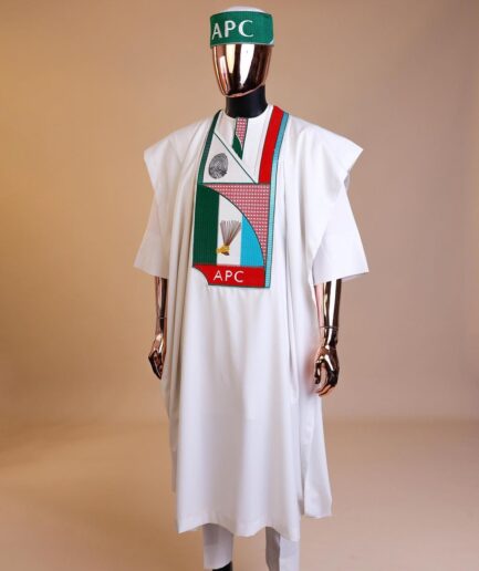 A White ,APC ( All Progressive Congress) pattern embroidery agbada