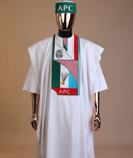 A White ,APC ( All Progressive Congress) pattern embroidery agbada