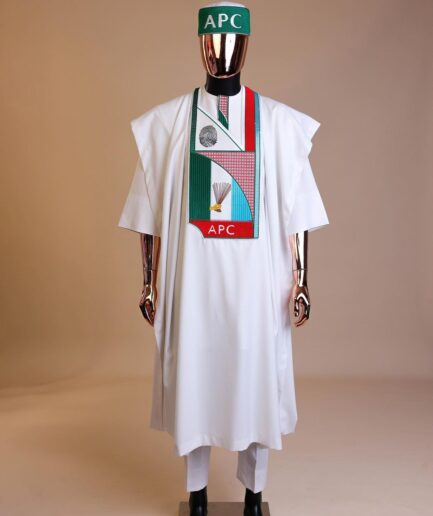 A White ,APC ( All Progressive Congress) pattern embroidery agbada