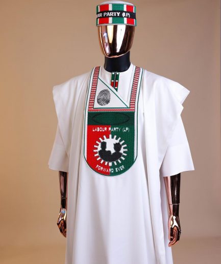 A White , LP(Labour Party) Pattern Embroidery Agbada