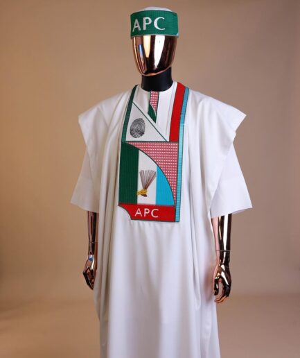A White ,APC ( All Progressive Congress) pattern embroidery agbada