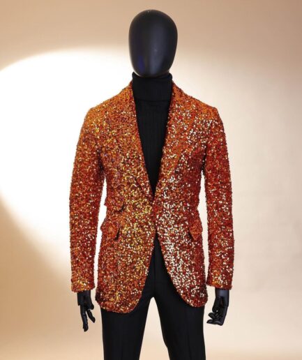 The “Young and Restless” fire orange peak lapel sequin suit