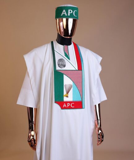 A White ,APC ( All Progressive Congress) pattern embroidery agbada