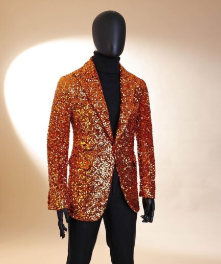 The “Young and Restless” fire orange peak lapel sequin suit