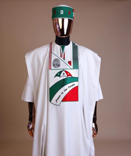 A White , PDP (People Democratic Party) pattern embroidery agbada