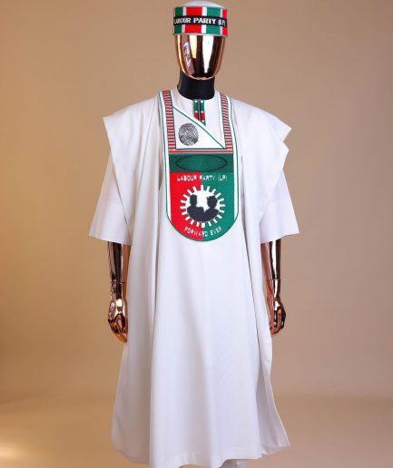 A White , LP(Labour Party) Pattern Embroidery Agbada