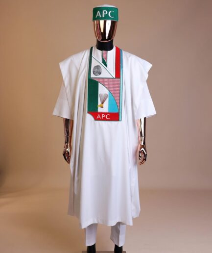 A White ,APC ( All Progressive Congress) pattern embroidery agbada