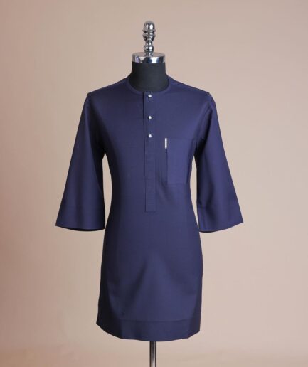 A Midnight Blue, front flap with clear view Swarovski button, 3/4 sleeve African senator kaftan native.