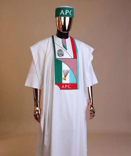 A White ,APC ( All Progressive Congress) pattern embroidery agbada