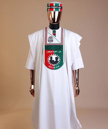 A White , LP(Labour Party) Pattern Embroidery Agbada