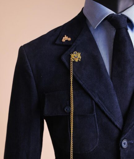 A “Combat” Navy Blue Corduroy, 3 Button Safari Suit
