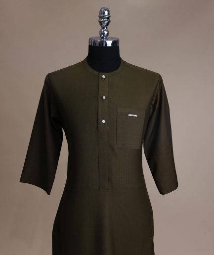 A Dark Olive Green, Connected Medulla And Wooven Pattern Embroidery Detailing Agbada