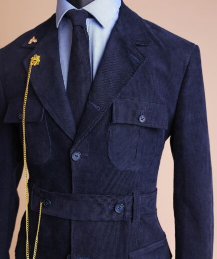 A “Combat” Navy Blue Corduroy, 3 Button Safari Suit