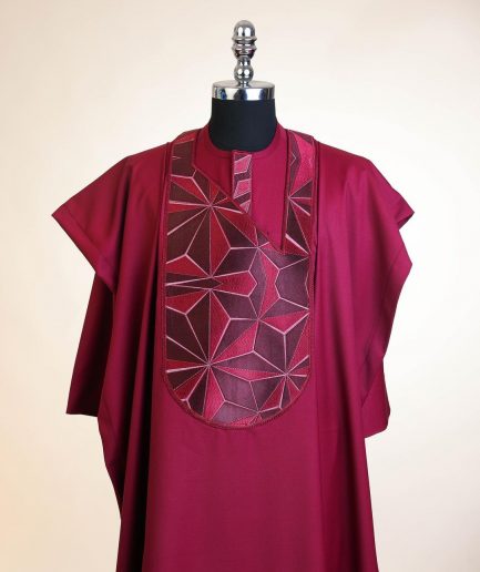 A Barn Red, Sun Set In The East Embroidery Detailing Agbada