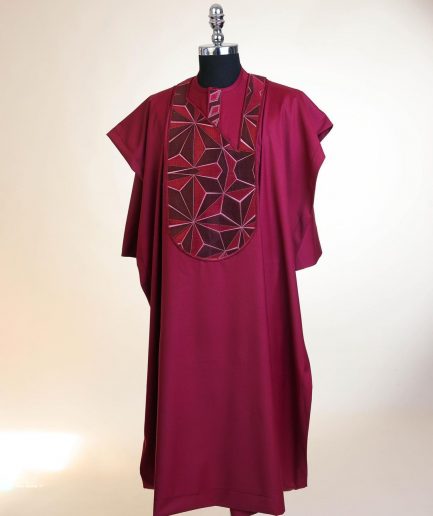 A Barn Red, Sun Set In The East Embroidery Detailing Agbada