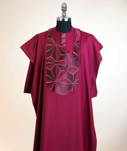 A Barn Red, Sun Set In The East Embroidery Detailing Agbada